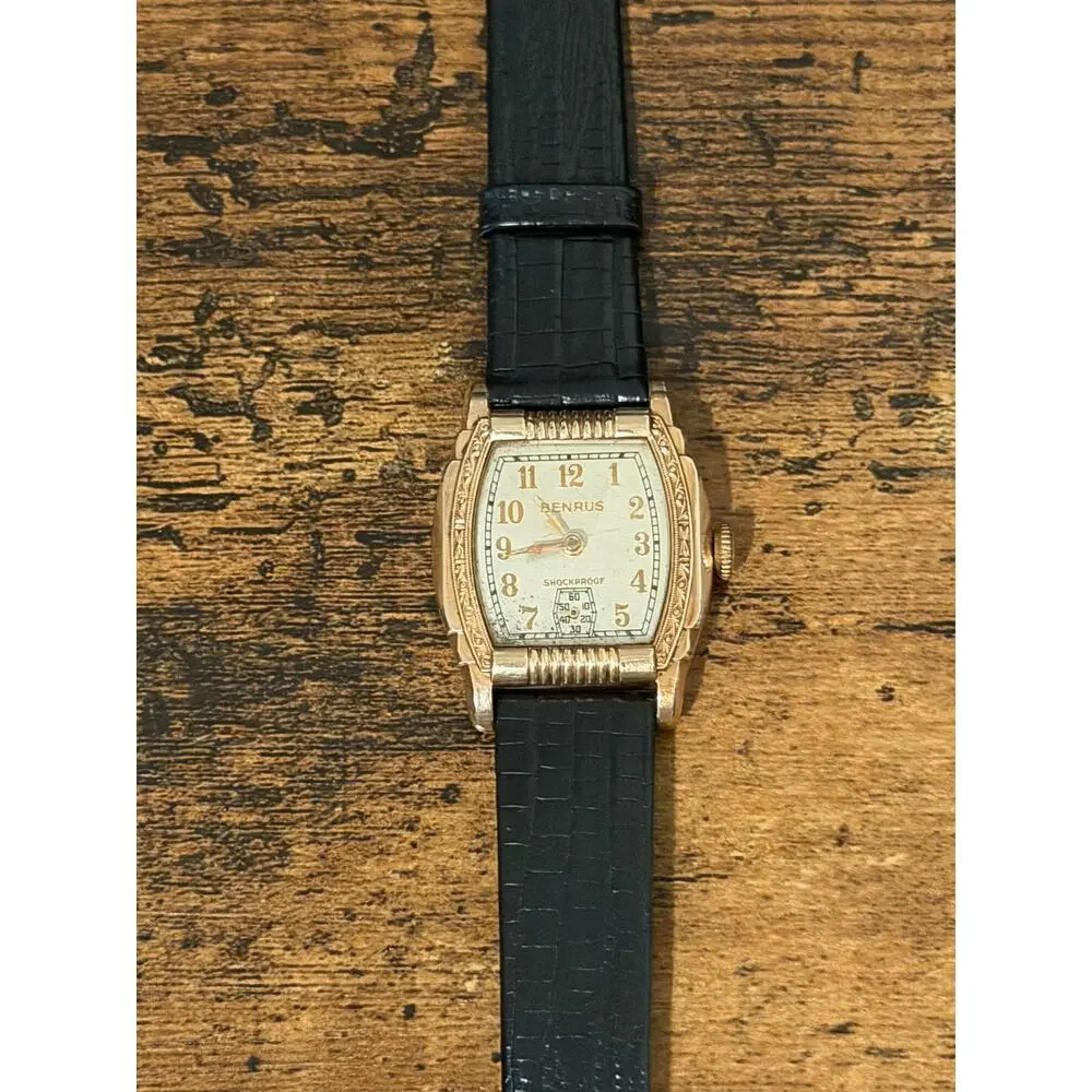 Benrus Art Deco Tank Shockproof Manual Wind Gold-Tone 29mm Watch